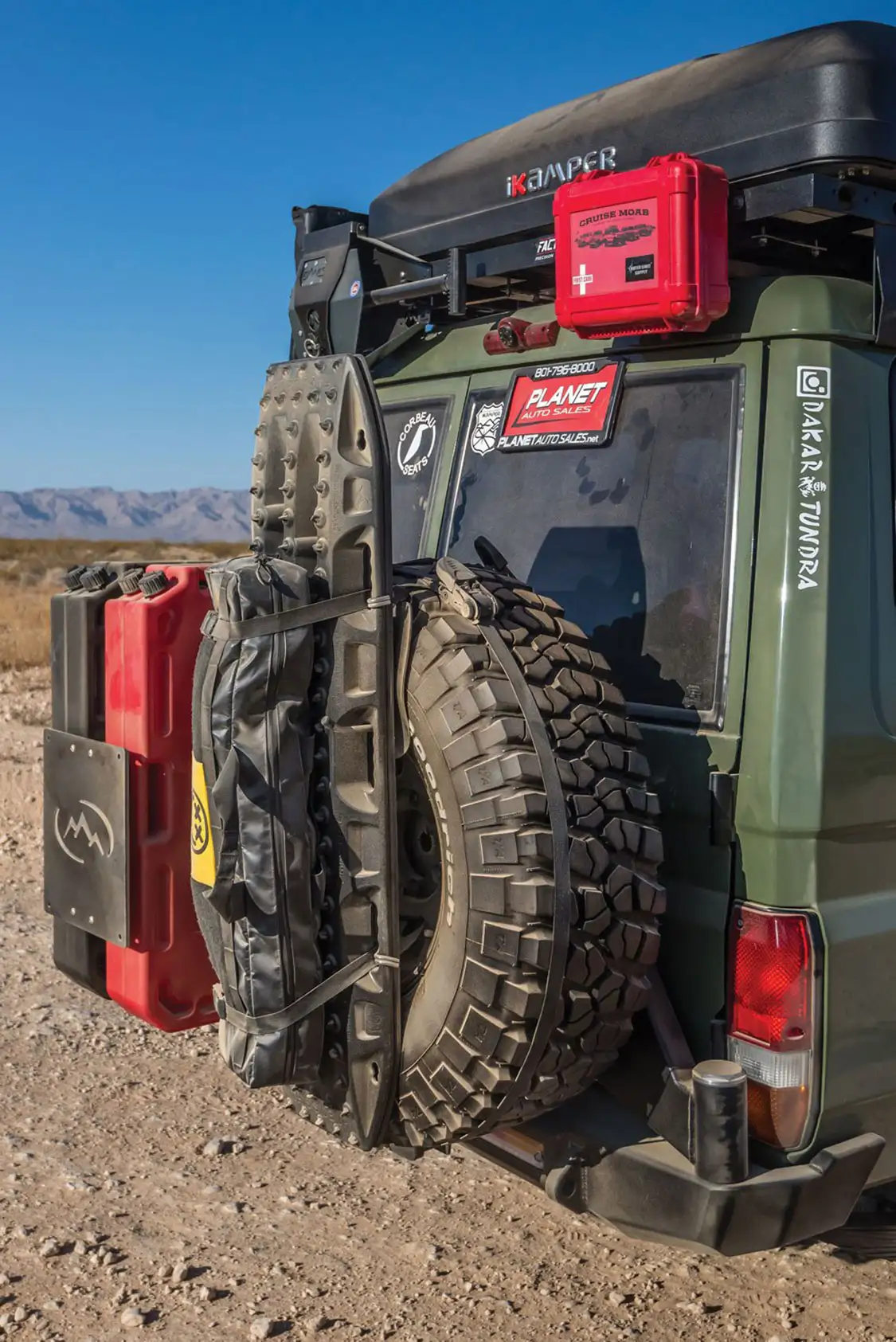 Out back recovery equipment, safety equipment, and spare fuel