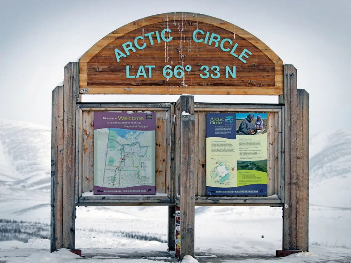 First Arctic Circle sign during the 2020 Alcan 5000 Rally First Arctic Circle sign during the 2020 Alcan 5000 Rally