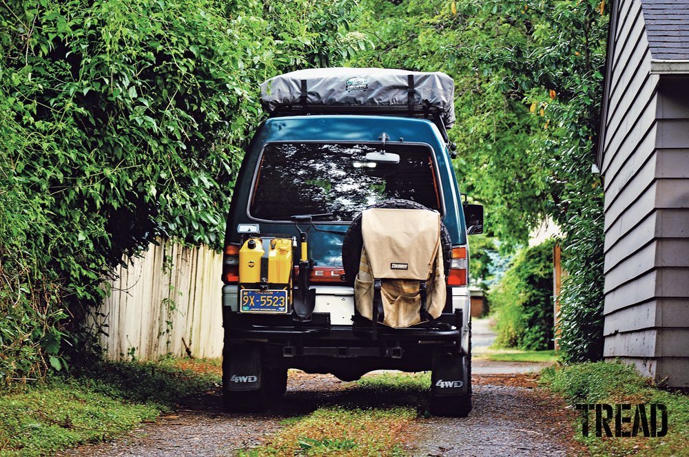 1993 Mitsubishi Delica with jerry cans and shovel