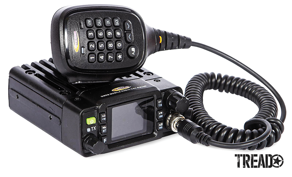 Hardwired radios come in various sizes, like this black corded radio, making it easy to find a spot to mount them.