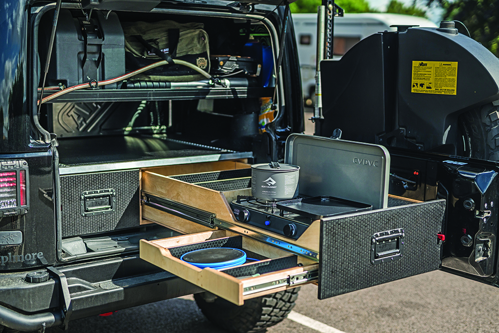 A sleep platform and drawer system with cooker. 