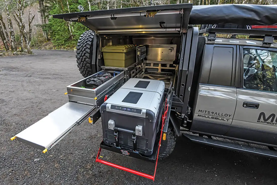 The MITS Alloy canopy is fully outfitted with a complete pull-out kitchen setup.