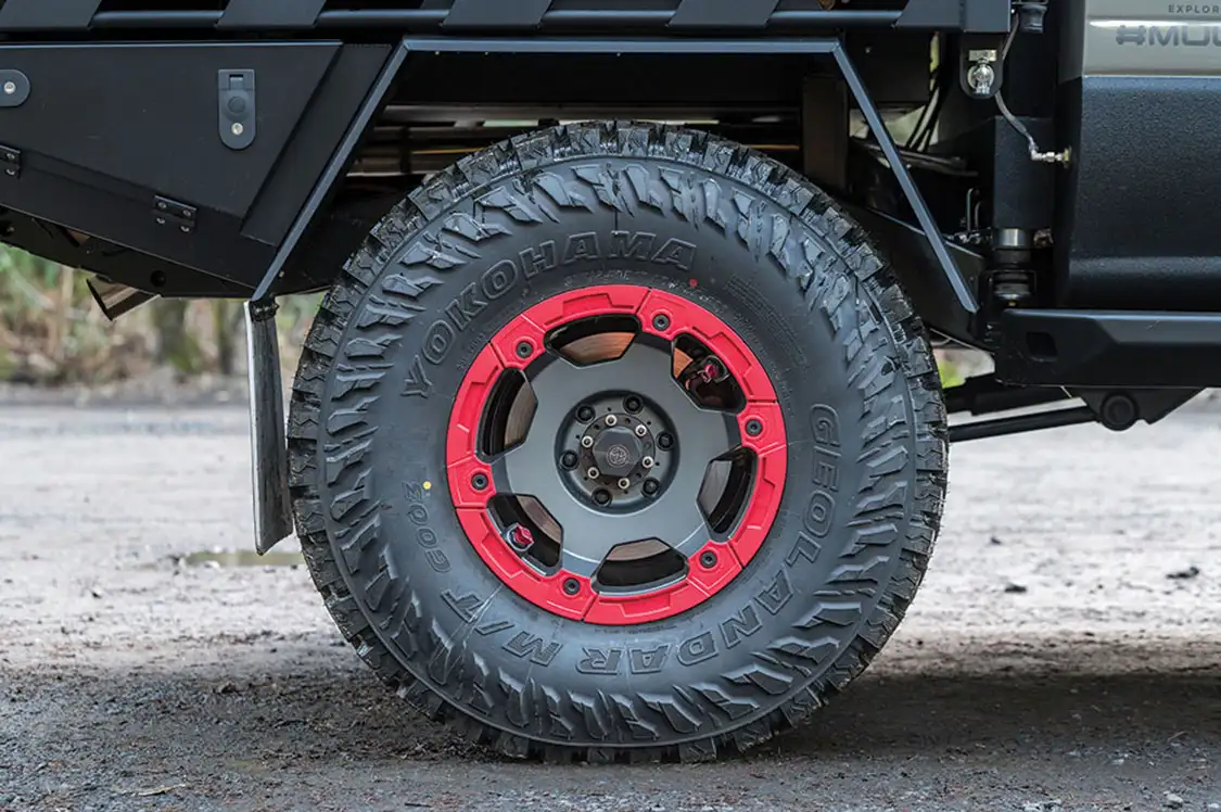 Yokohama Geolander 37-inch mud-terrains are wrapped around 17-inch Teraflex Nomad wheels
