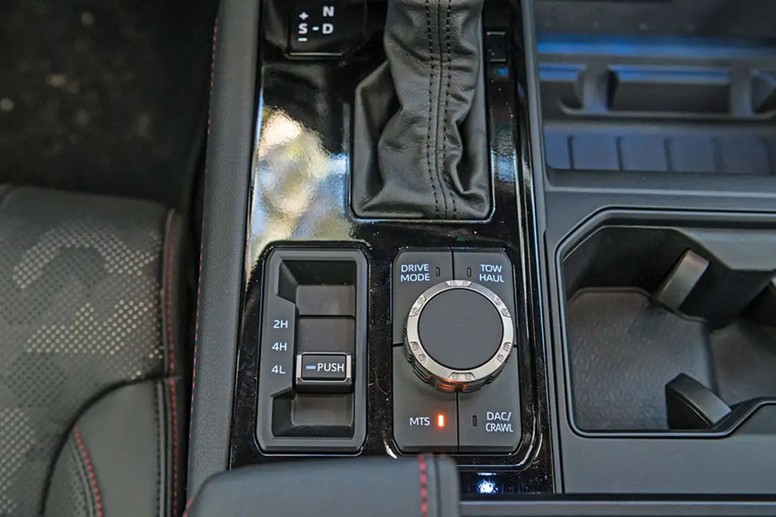 Driver controls, such as 4WD and Drive Mode