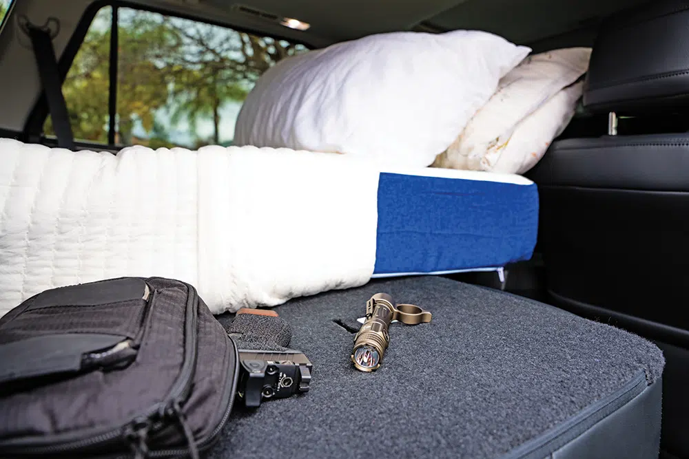 Keep personal defense items, like a firearm and pepper spray
