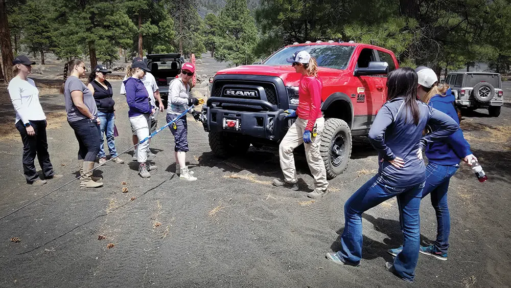 Nena Barlow shows a group of women winching basics